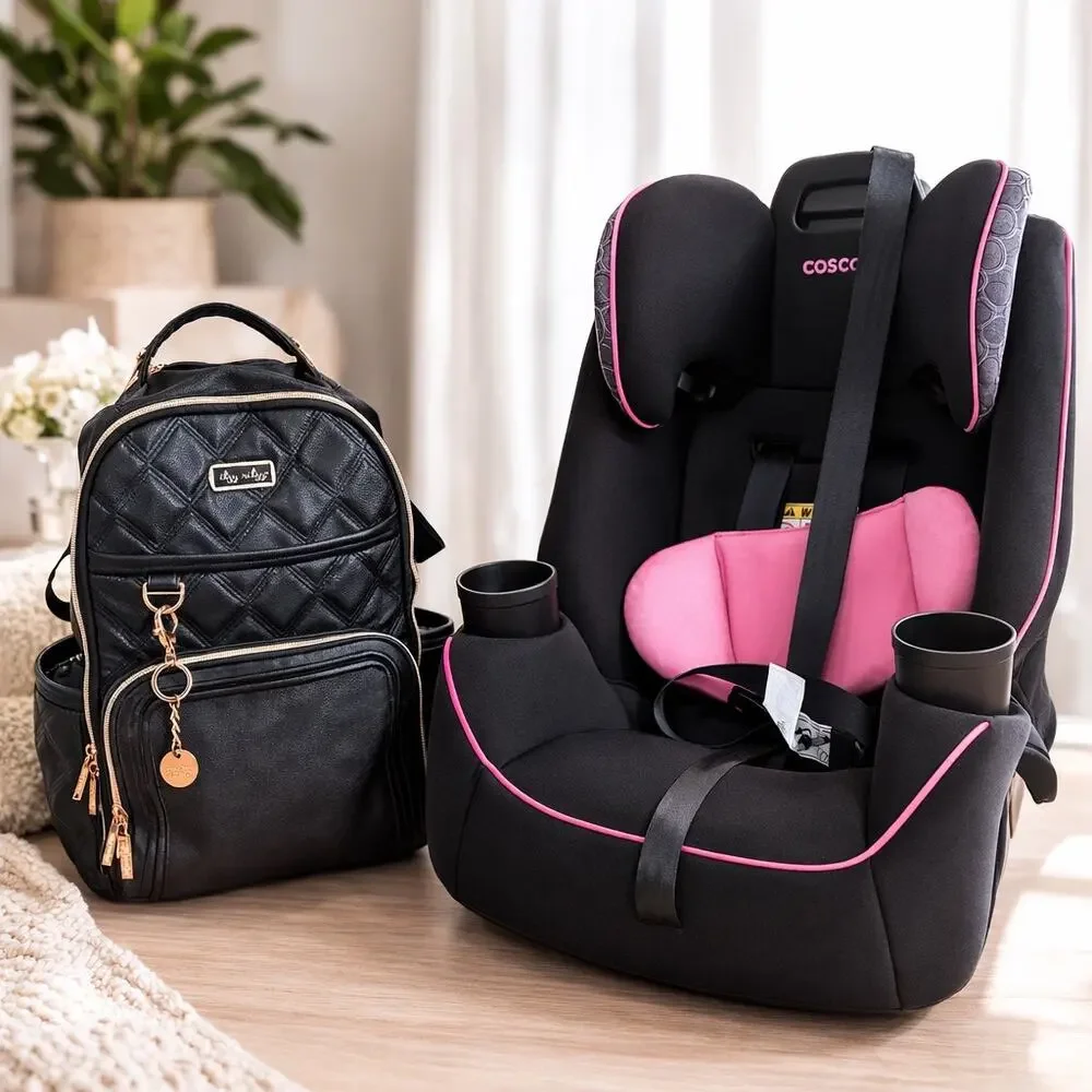 Itzy Ritzy Boss Diaper Bag Backpack Black Quilted Vegan Leather - Picture 1 of 13